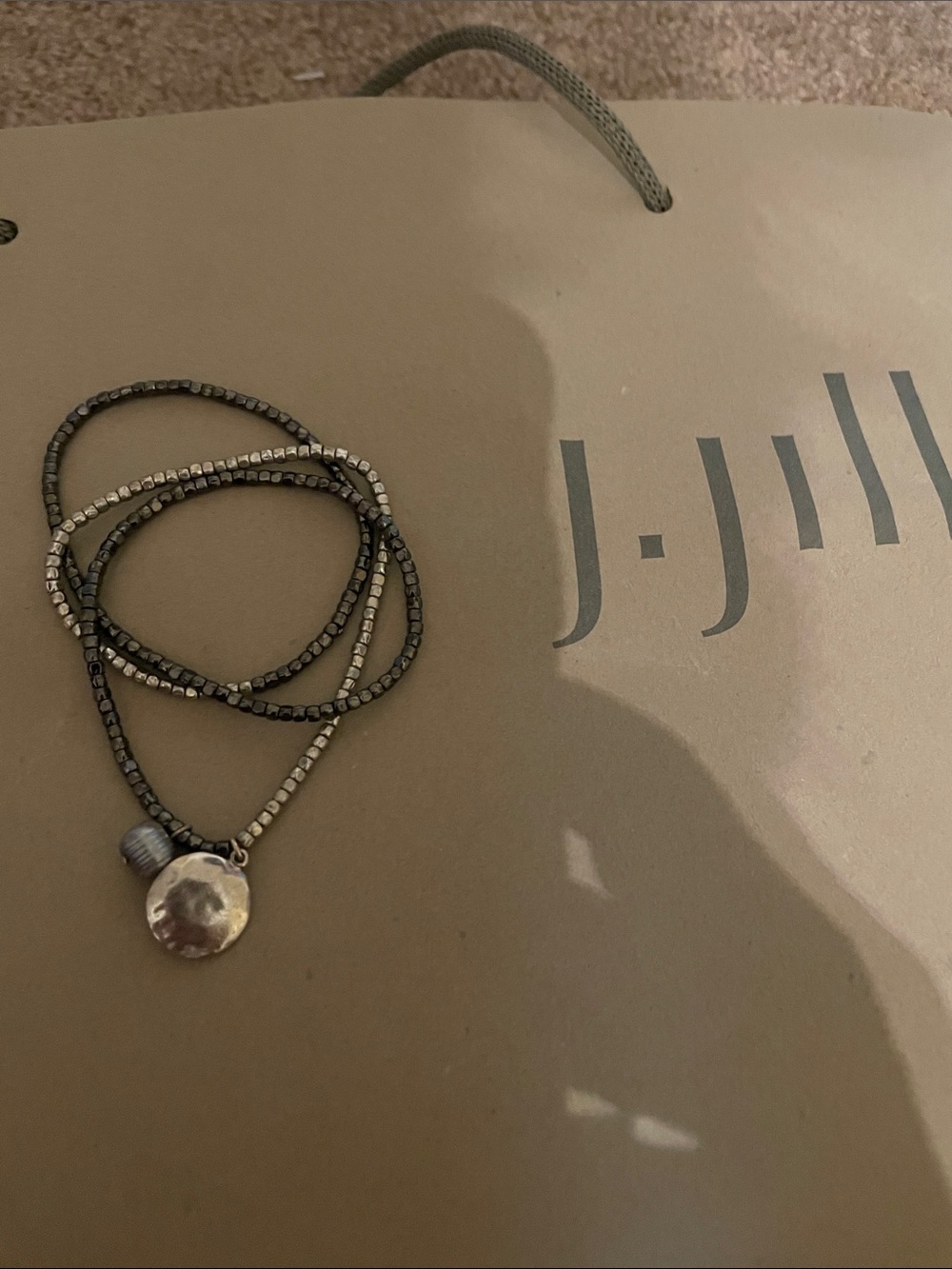 J. Jill Hammered Pendant Multi-Strand Beaded Necklace in Silver and Black